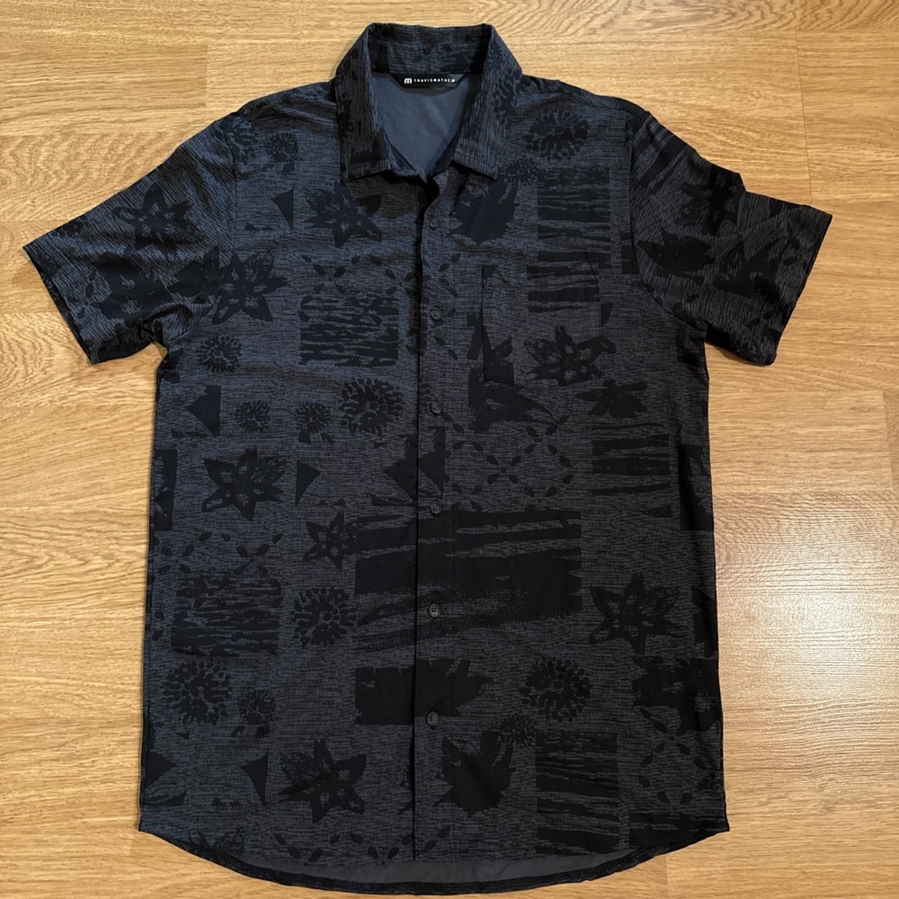 Travis Mathew Black & Charcoal Short Sleeve Button-Down Shirt